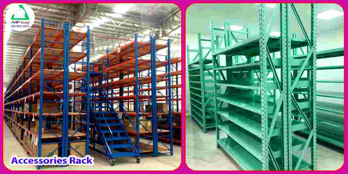 Slide showcasing versatile accessories racking systems for organized storage
