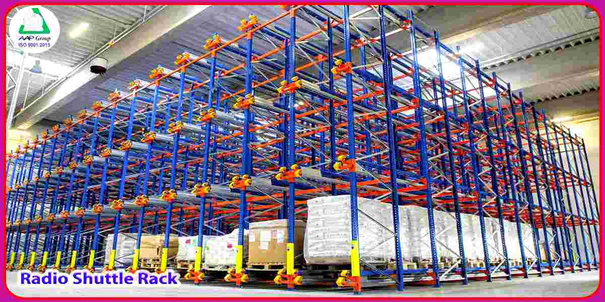 Slide showcasing advanced radio shuttle racking for high-density storage